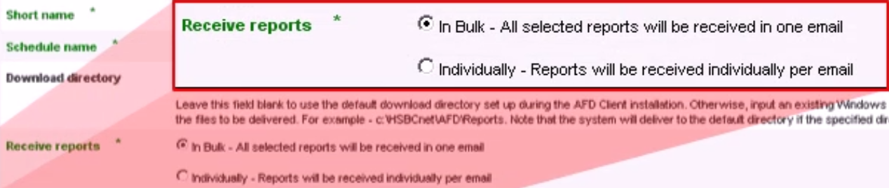 Choose to receive bulk or individual reports from the Receive reports options.